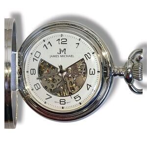James Michael Mechanical Skeleton Pocket Watch Working *Monogrammed Case